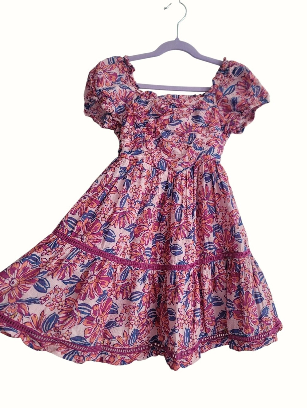 Cynthia Rowley 5/6 Girls Floral Tropical Smocked Tiered Summer Dress Pink Twirly